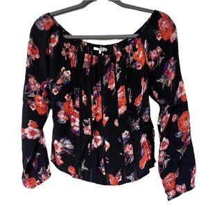 Tularosa Revolve Floral Black and Red Women's Top Blouse Small S